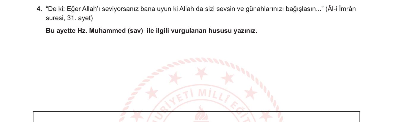 Din Kültürü ve Ahlak Bilgisi sorusu 13 — Peygamberlere İman — Hz. Muhammed Örnek Alınması (Üsve-i Hasene)
