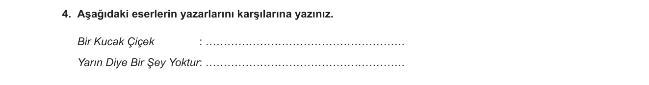Türk Dili ve Edebiyatı sorusu 12 — Cumhuriyet Dönemi Türk Edebiyatı — Eser-Yazar Eşleştirmesi