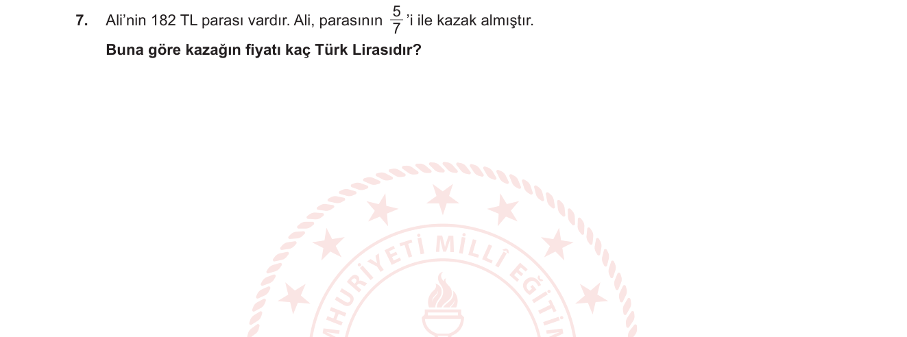 Matematik sorusu 7 — Doğal sayının kesri / Kesirle çarpma