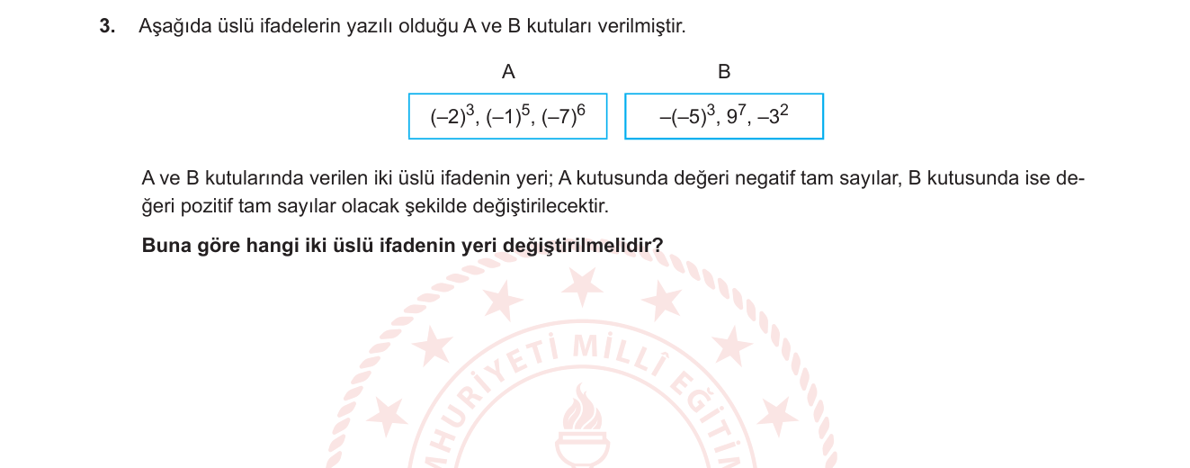 Matematik sorusu 9 — Üslü ifadeler — işaret kuralları