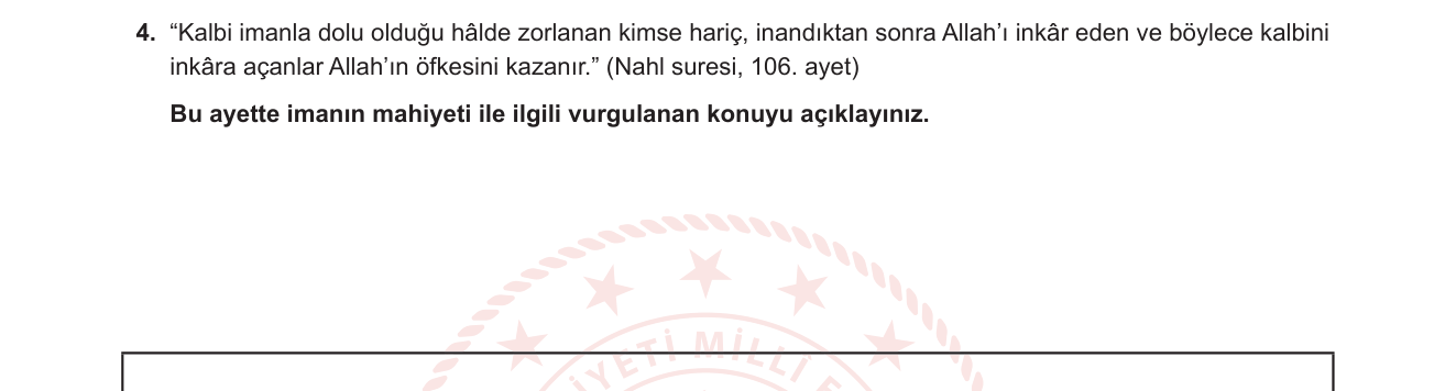 Din Kültürü ve Ahlak Bilgisi sorusu 12 — İmanın Mahiyeti — Kalp ile Tasdik, Zorlama (İkrah) — 9. Sınıf Din Kültürü