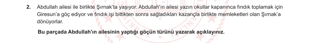 Sosyal Bilgiler sorusu 2 — 