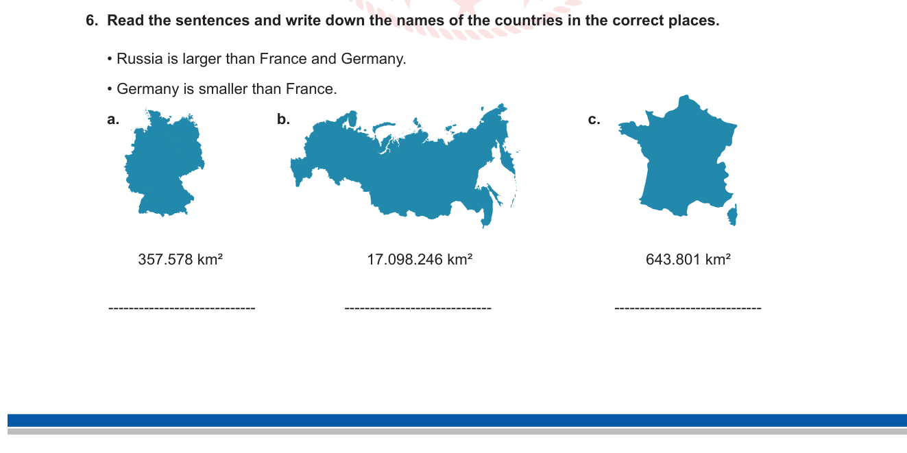İngilizce sorusu 13 — Comparative Adjectives (larger/smaller than) + Countries and Sizes