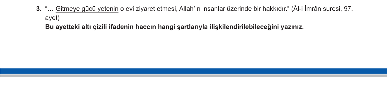 Din Kültürü ve Ahlak Bilgisi sorusu 10 — Hac ibadeti — Farz Olma Şartları / İstitat