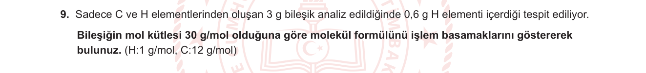Kimya sorusu 8 — Organik Kimya — Bileşim Analizi / Molekül Formülü Bulma