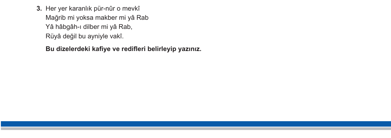 Türk Dili ve Edebiyatı sorusu 13 — Kafiye ve Redif / Divan ve Klasik Türk Şiiri Biçim Unsurları