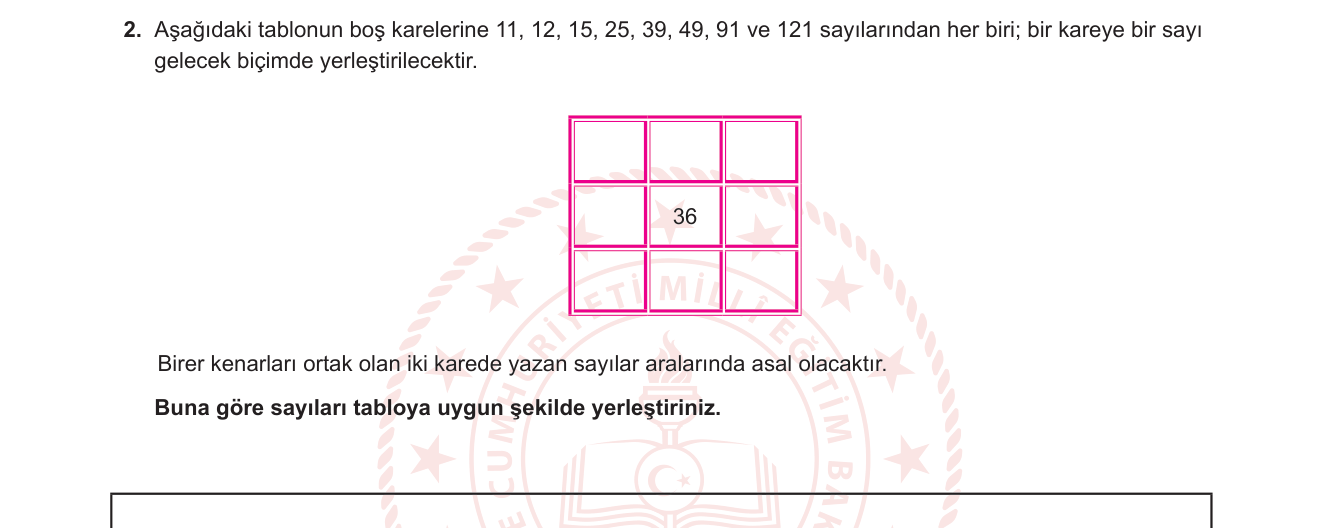 Matematik sorusu 2 — Sayılar ve işlemler — EBOB, asal sayılar