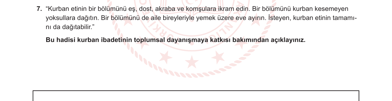 Din Kültürü ve Ahlak Bilgisi sorusu 14 — Kurban ibadeti ve toplumsal dayanışma