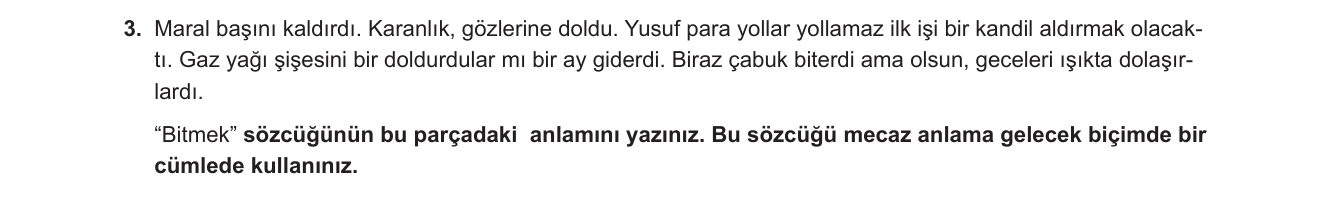 Türk Dili ve Edebiyatı sorusu 6 — Sözcükte anlam — gerçek anlam ve mecaz anlam; bağlamdan anlam çıkarma