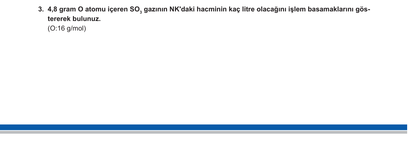 Kimya sorusu 4 — Mol Kavramı ve NK'da Gaz Hacmi