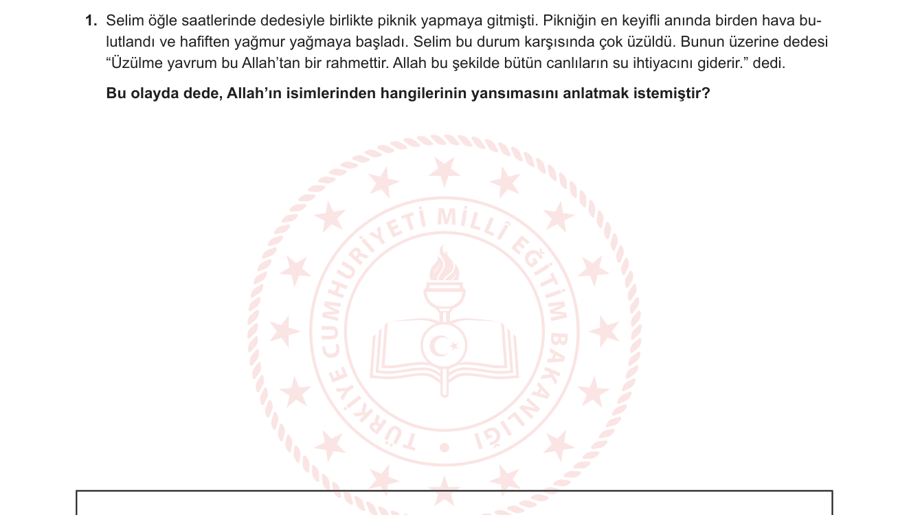 Din Kültürü ve Ahlak Bilgisi sorusu 1 — Allah'ın isimleri (Esmâü'l-Hüsnâ) / Rahman, Rahim, Rezzak