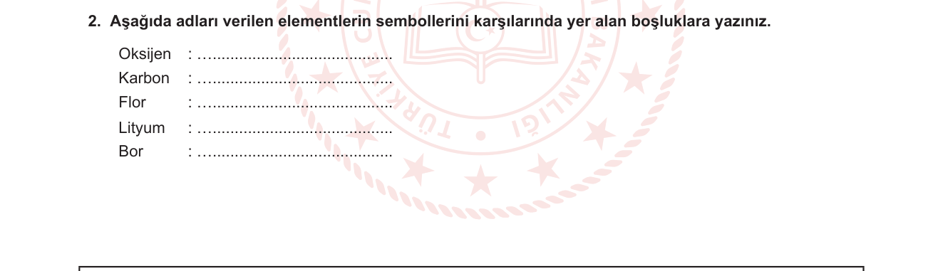 Kimya sorusu 12 — Element sembolleri ve periyodik tablo