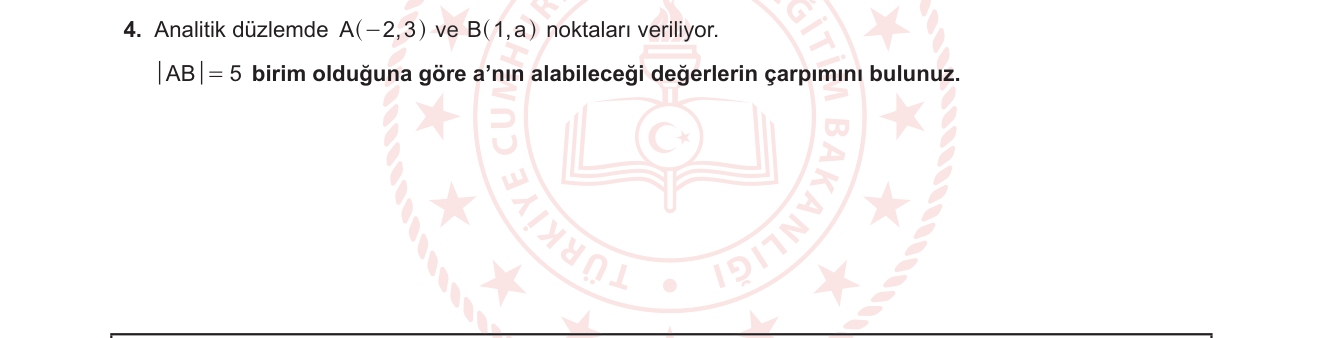 Matematik sorusu 19 — Analitik Geometri - İki Nokta Arası Mesafe