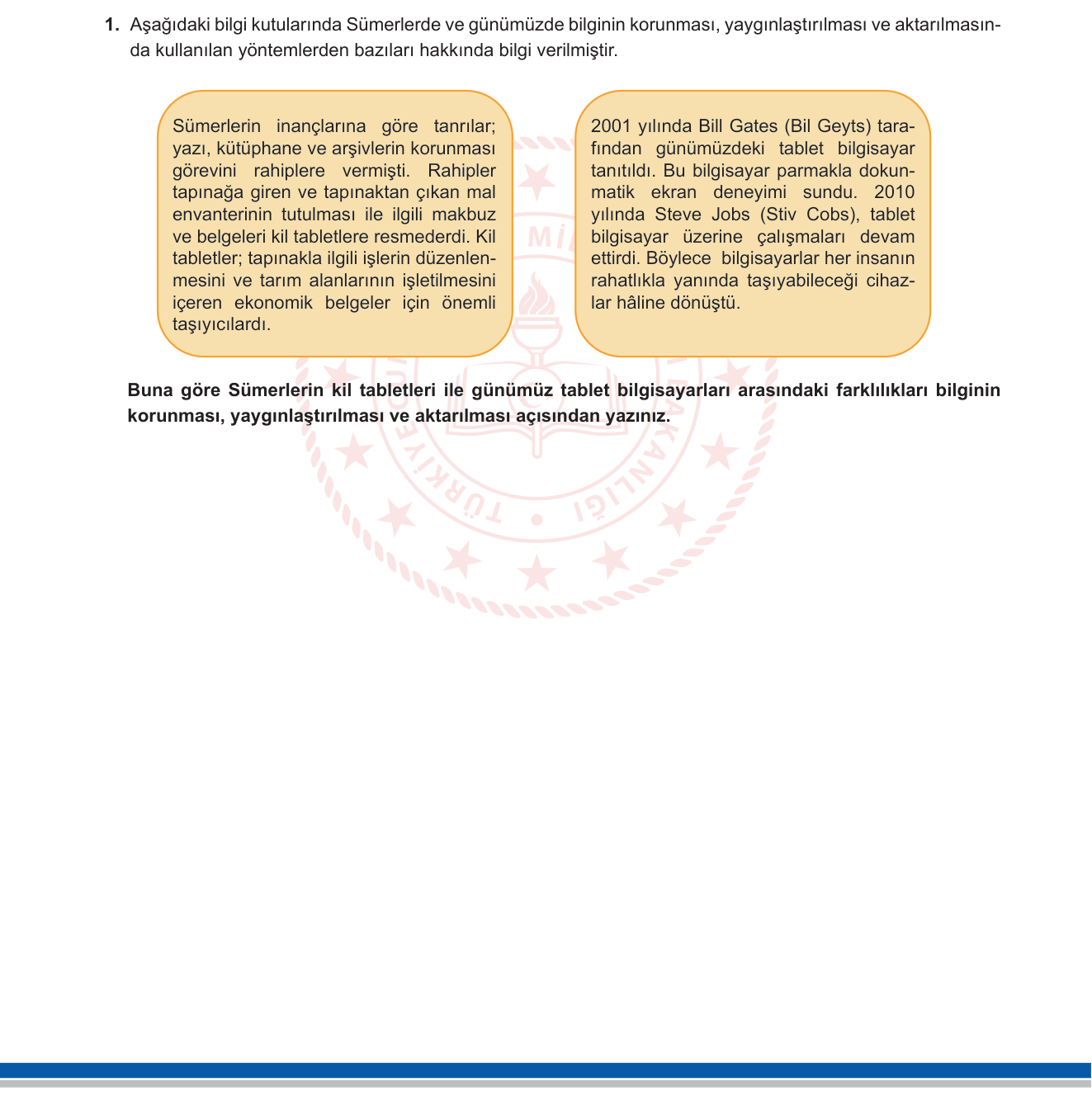 Sosyal Bilgiler sorusu 1 — İletişim ve Teknoloji Tarihi / Sümerler'den Günümüze Bilgi Aktarımı
