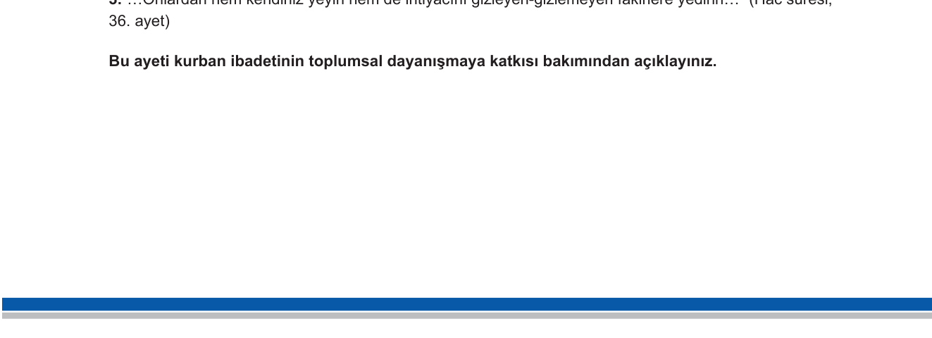Din Kültürü ve Ahlak Bilgisi sorusu 4 — Kurban İbadeti ve Toplumsal Dayanışma (7. Sınıf Din Kültürü)