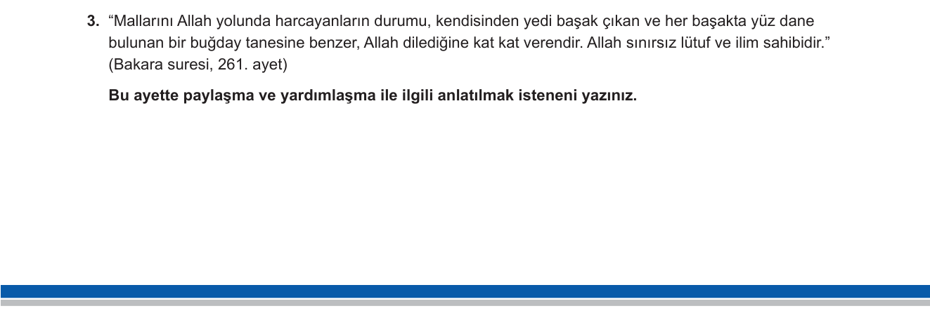 Din Kültürü ve Ahlak Bilgisi sorusu 3 — Paylaşma ve Yardımlaşma / Sadaka / Kur'an'dan Öğütler