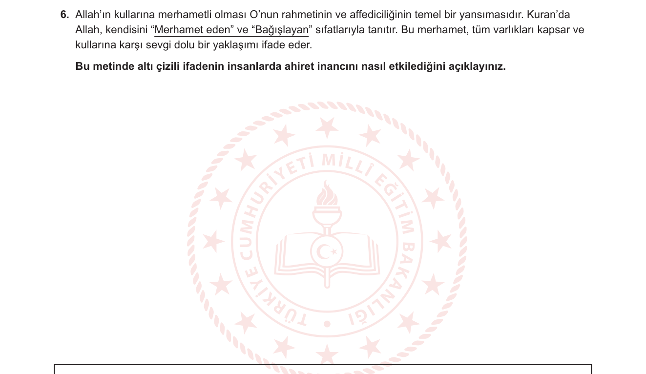 Din Kültürü ve Ahlak Bilgisi sorusu 7 — Allah'ın sıfatları (Rahim/Gafur) ve ahiret inancı