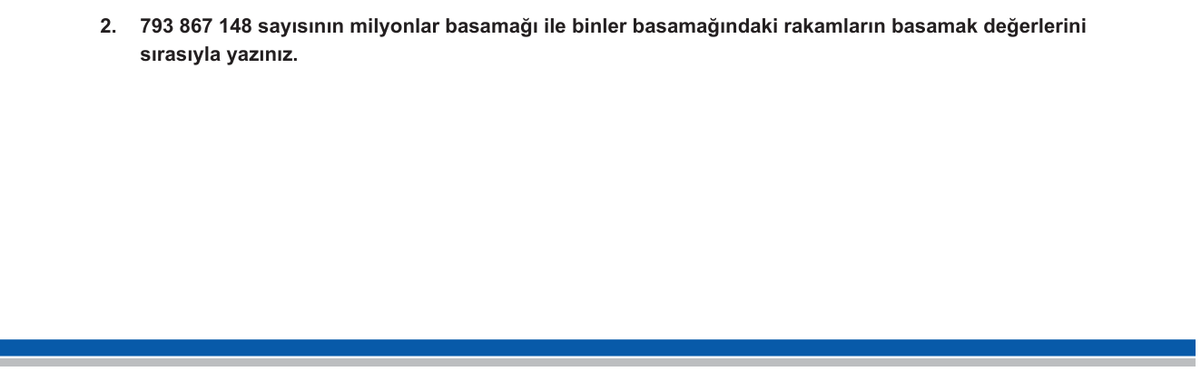 Matematik sorusu 2 — Doğal sayılar — basamak değeri (5. sınıf)