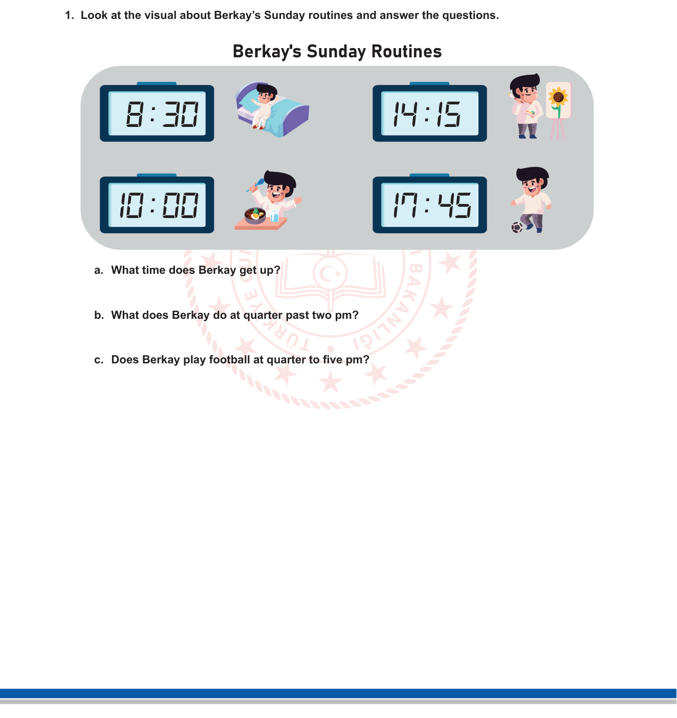 İngilizce sorusu 2 — Telling the Time (Saat Söyleme) + Daily Routines / Sunday Routines