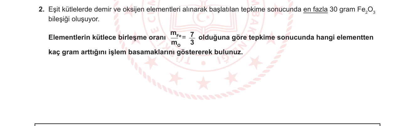 Kimya sorusu 2 — Kütlece birleşme oranları ve sınırlayan reaktif