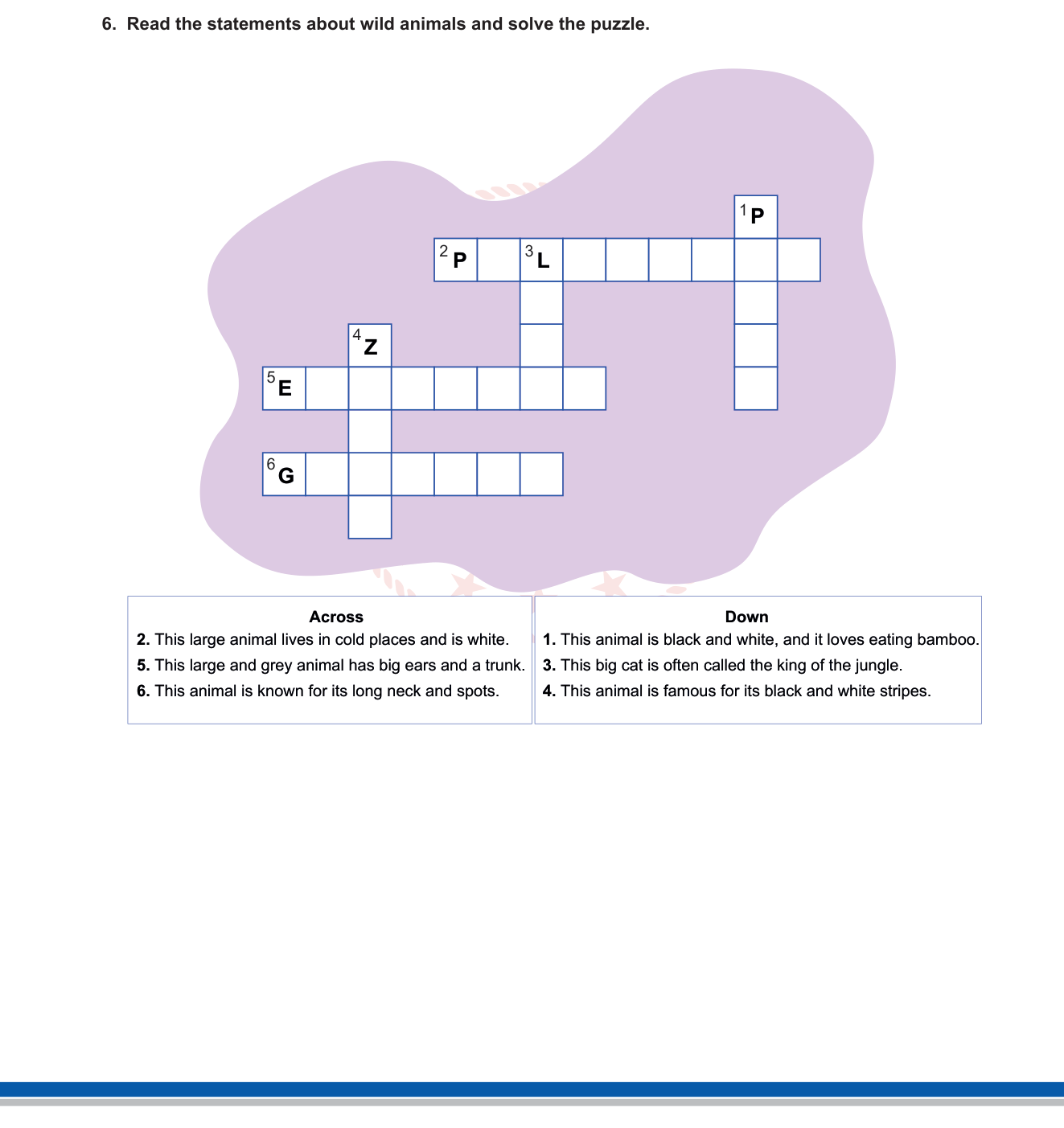 İngilizce sorusu 7 — Vahşi Hayvanlar Kelime Bilgisi / Crossword Puzzle / Hayvan Özellikleri
