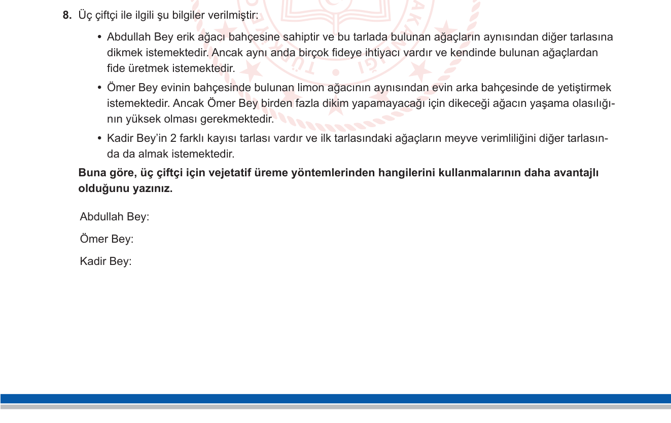 Biyoloji sorusu 22 — Vejetatif Üreme Yöntemleri (Çelik, Aşılama, Daldırma)