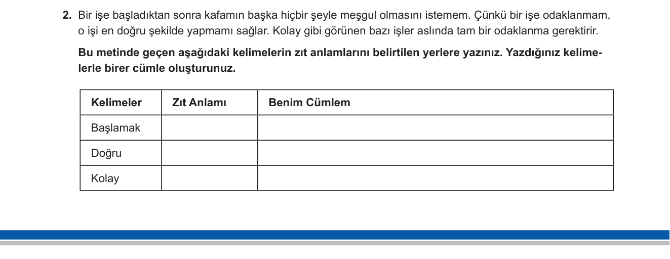 Türkçe sorusu 14 — Sözcük anlambilgisi — Zıt anlam (T.5.3.x)