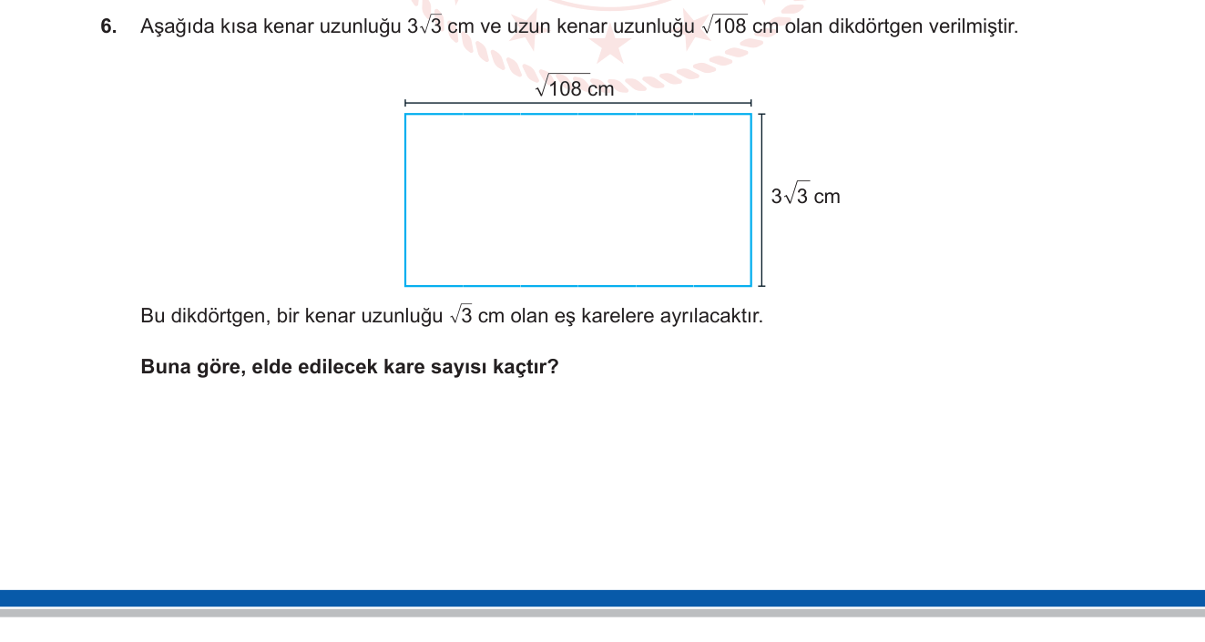 Matematik sorusu 14 — Kök İfadelerini Sadeleştirme; Alan ve Uzunluk Hesabı