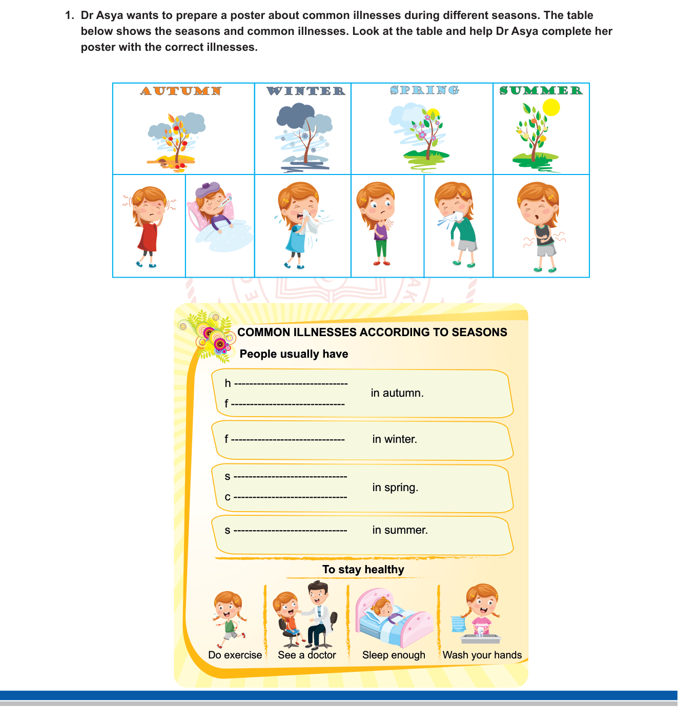 İngilizce sorusu 1 — Health / Illnesses and Seasons (Vocabulary)