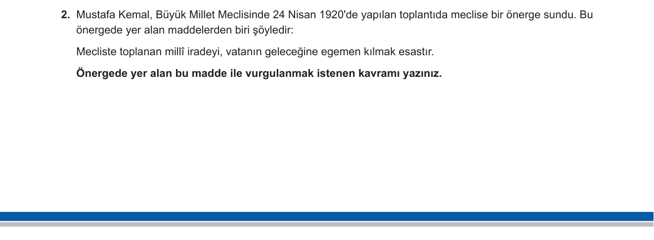 T.C. İnkılap Tarihi ve Atatürkçülük sorusu 1 — TBMM'nin Açılması ve Millî Egemenlik İlkesi
