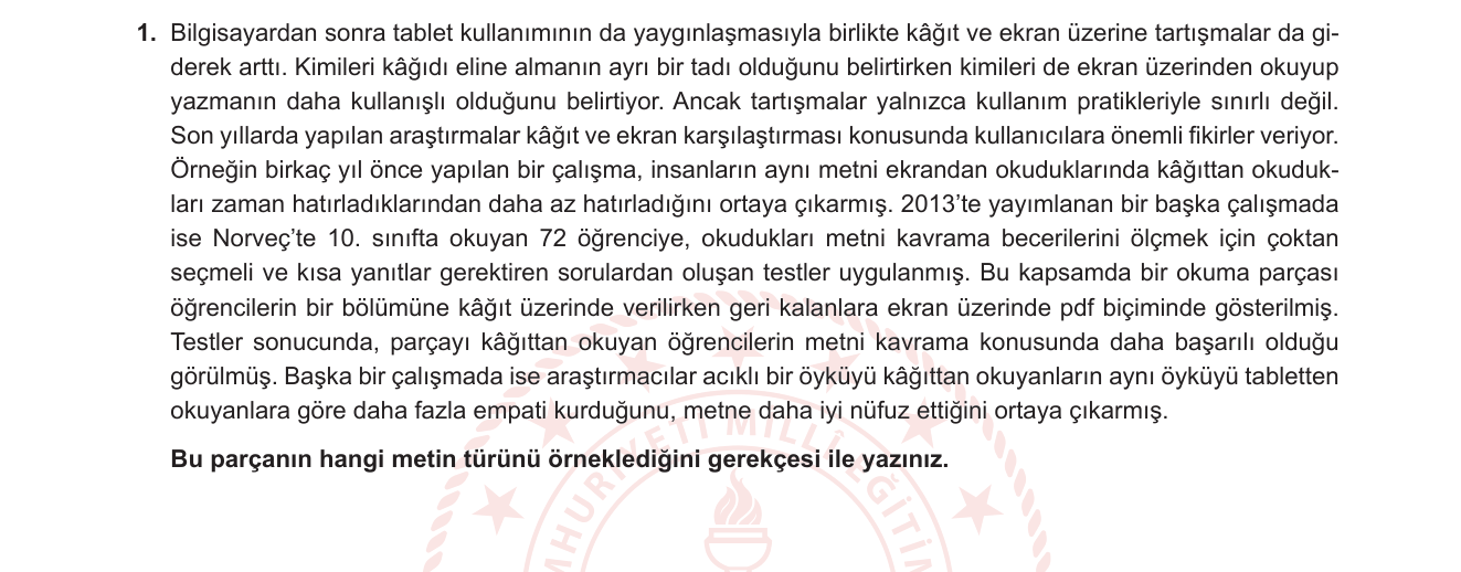 Türk Dili ve Edebiyatı sorusu 1 — 
