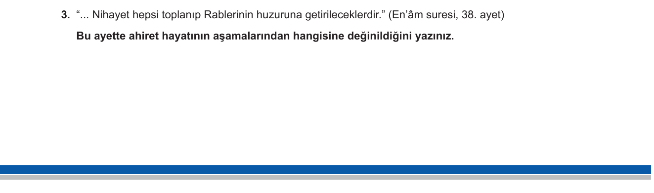 Din Kültürü ve Ahlak Bilgisi sorusu 2 — Ahiret İnancı — Haşr Aşaması