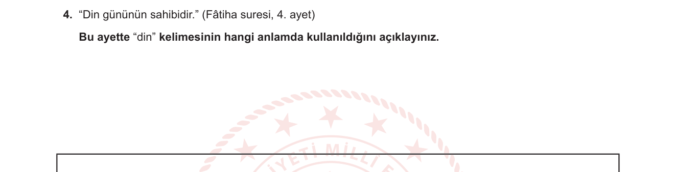 Din Kültürü ve Ahlak Bilgisi sorusu 11 — Dinin anlamları — Arapçada 'din' kelimesinin anlam çeşitliliği; Fatiha Suresi; Kıyamet/Ahiret inancı (9. sınıf, Ünite 1-2)