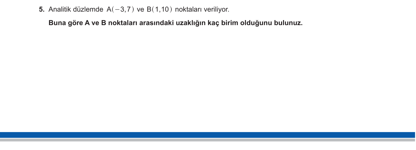 Matematik sorusu 5 — Analitik Geometri - İki Nokta Arası Uzaklık