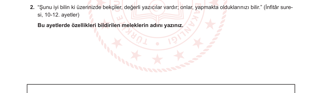 Din Kültürü ve Ahlak Bilgisi sorusu 2 — Melekler — Kirâmen Kâtibîn (7. sınıf Din Kültürü — Meleklere İman)