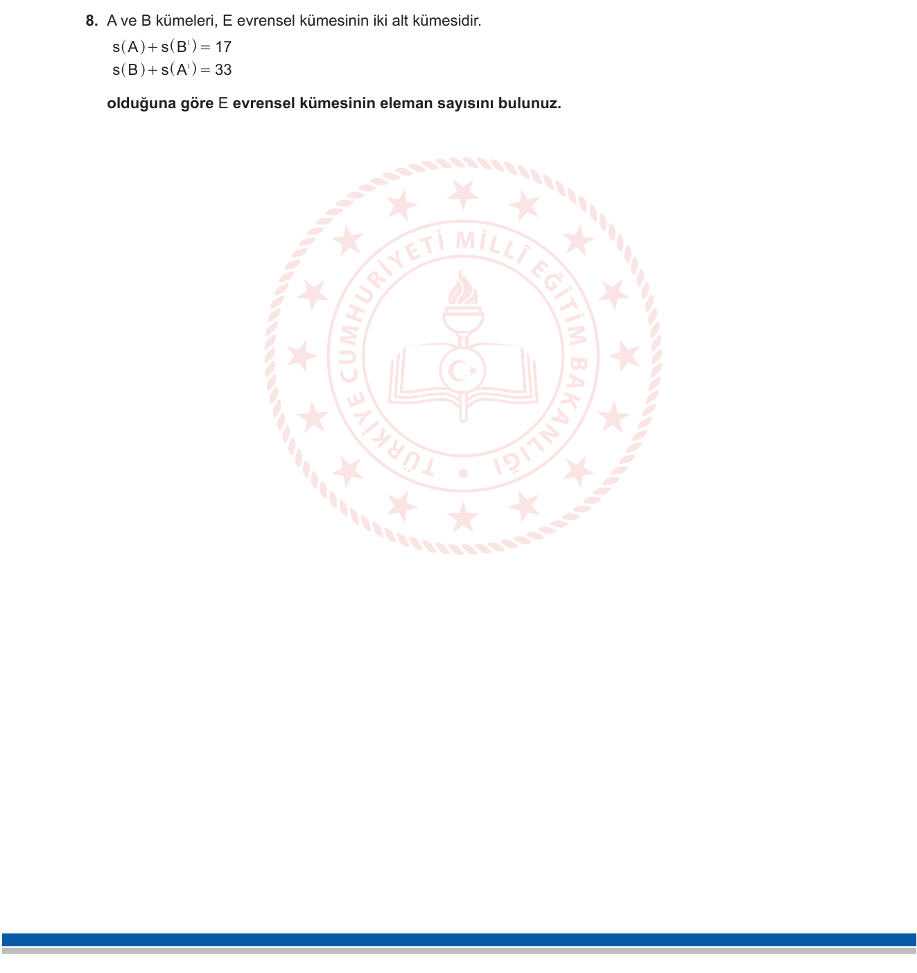 Matematik sorusu 28 — Kümelerde Eleman Sayısı ve Tümleyen