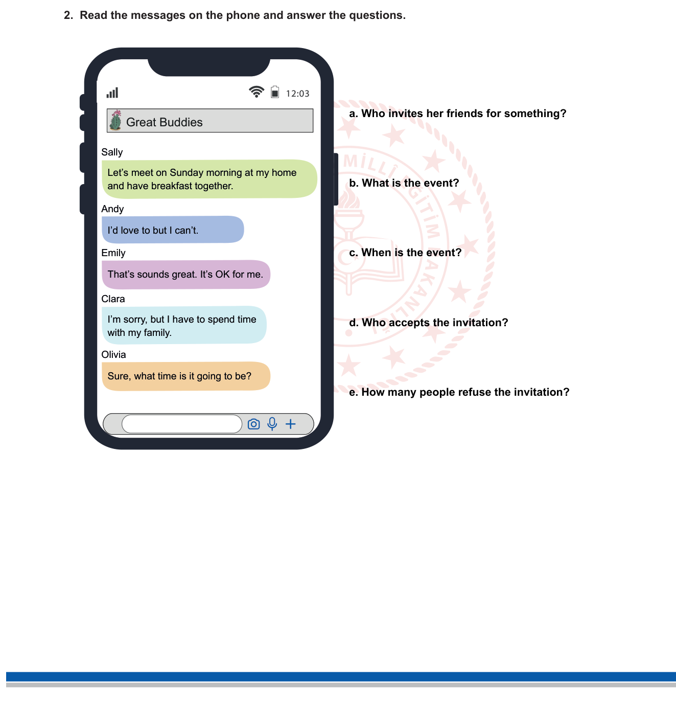 İngilizce sorusu 4 — Reading messages/chat; making and responding to invitations; accepting/refusing