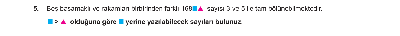 Matematik sorusu 14 — Bölünebilme Kuralları (3 ve 5)