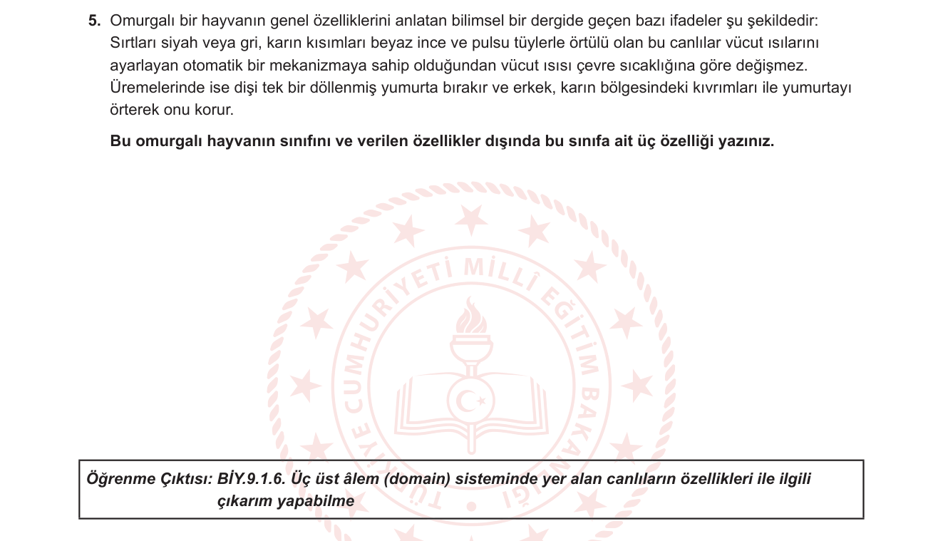 Biyoloji sorusu 5 — Omurgalı hayvanların sınıflandırılması: Aves (Kuşlar) sınıfının özellikleri