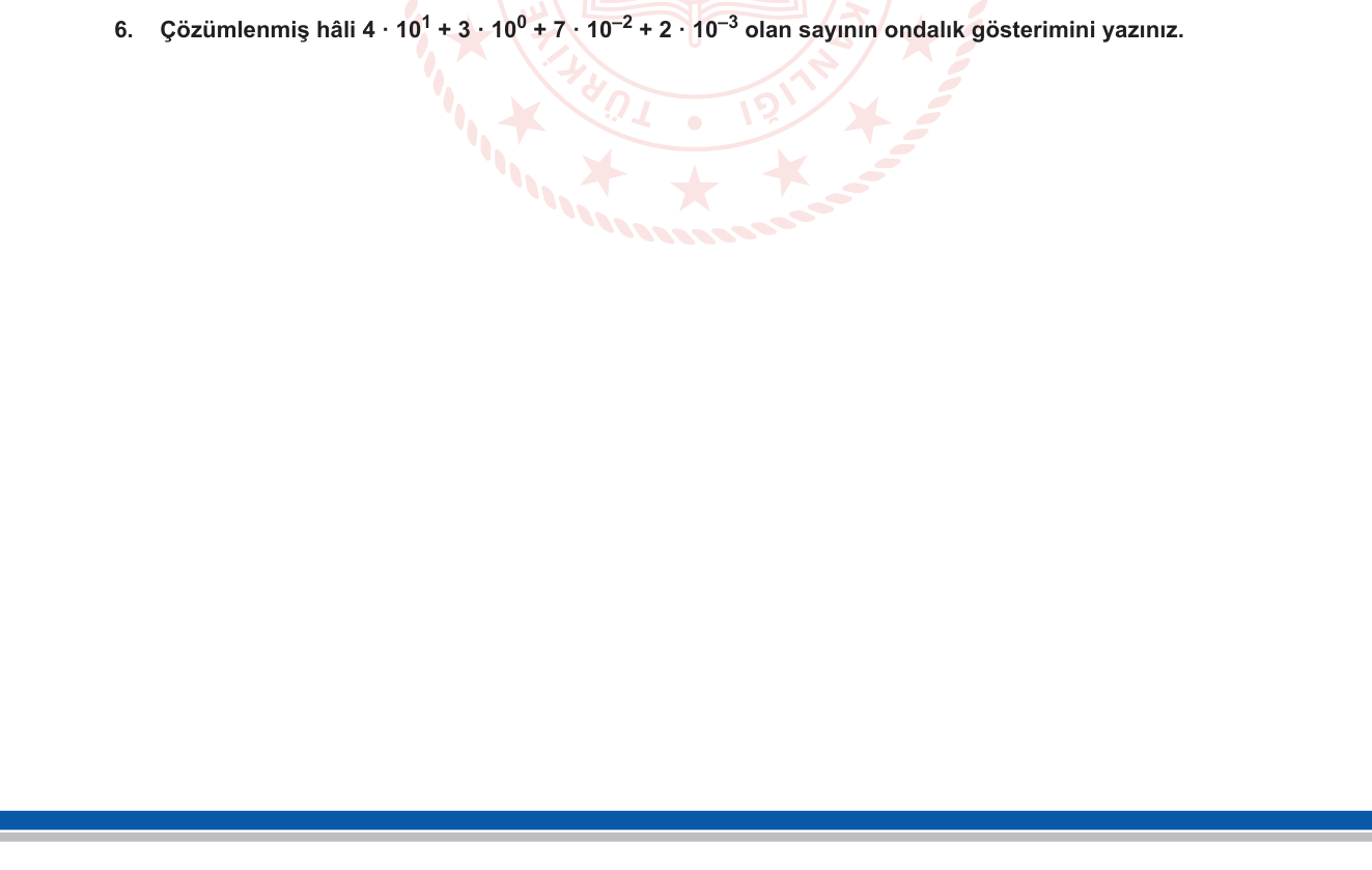 Matematik sorusu 20 — Ondalık sayılar — çözümlenmiş hal ve ondalık gösterim