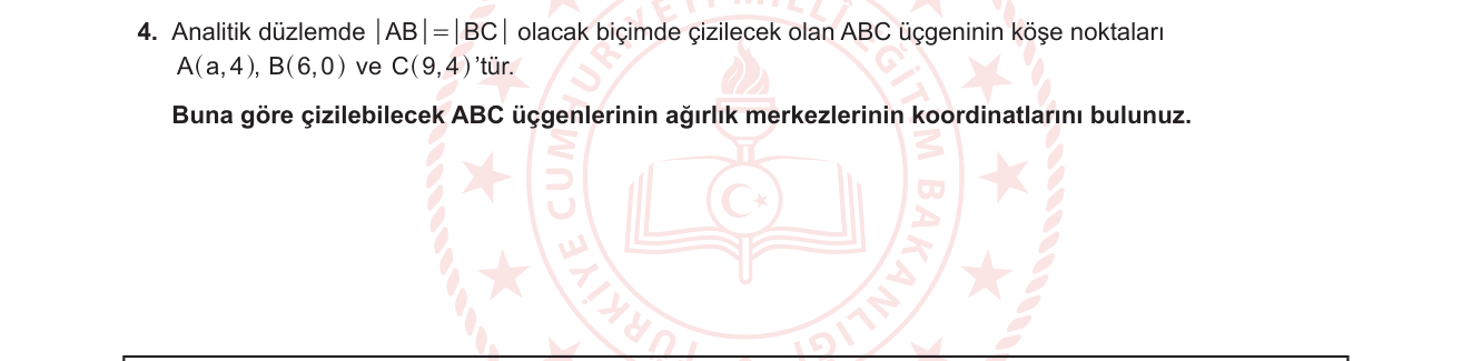 Matematik sorusu 27 — Analitik Geometri - Mesafe, Koşullu Üçgen ve Ağırlık Merkezi