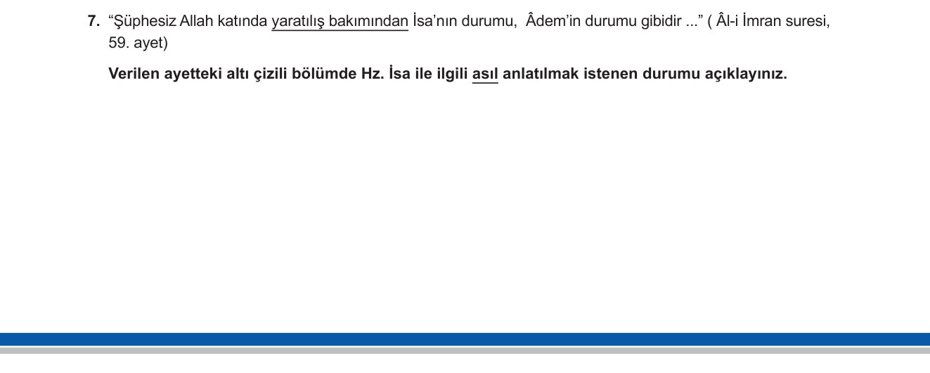 Din Kültürü ve Ahlak Bilgisi sorusu 8 — Hz. İsa'nın peygamberliği / İslam'da Hristiyanlık algısı / Al-i İmran 59
