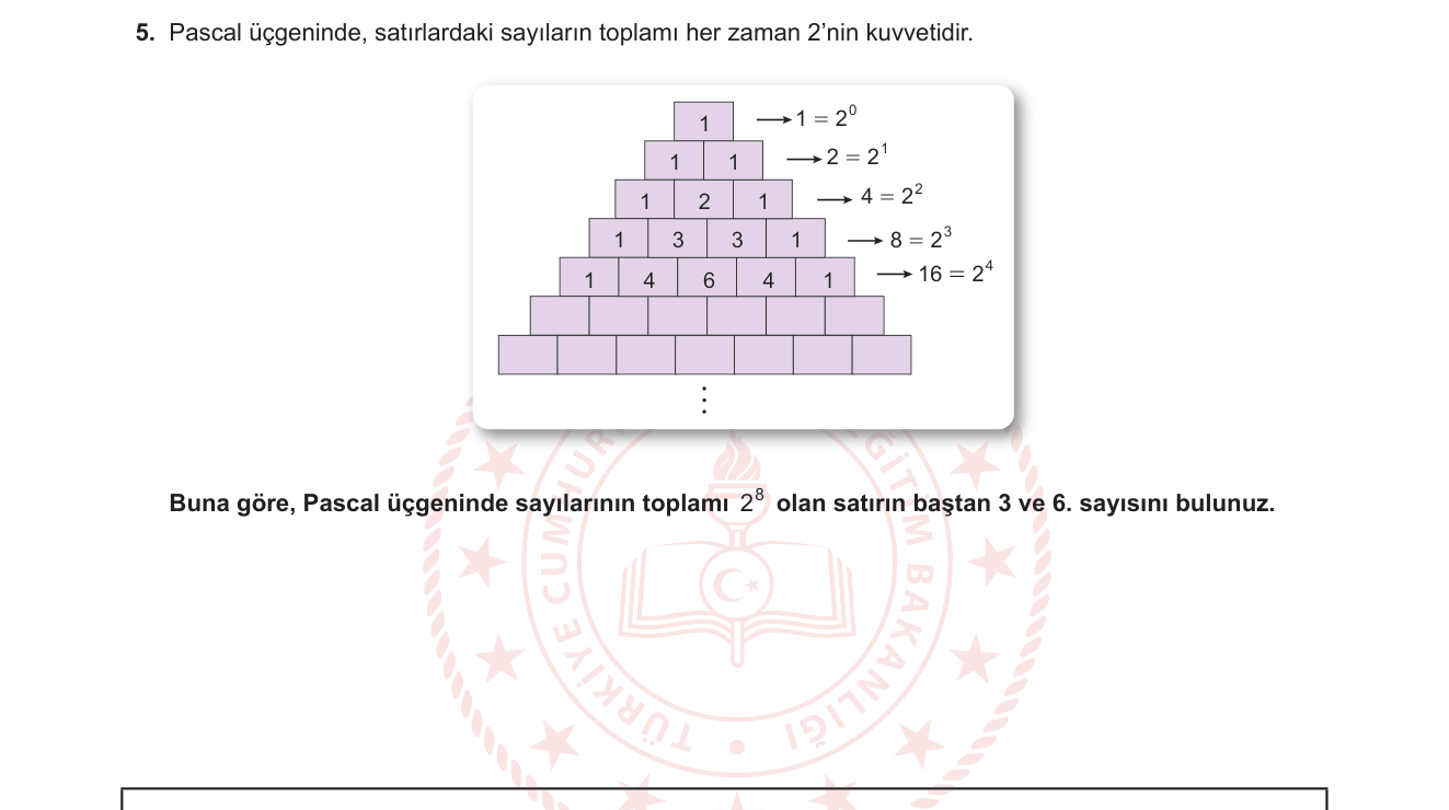 Matematik sorusu 5 — Binom Açılımı ve Pascal Üçgeni — Kombinasyon