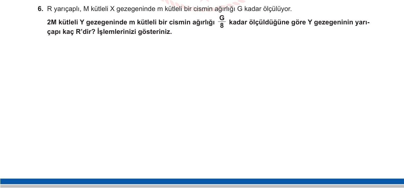 Fizik sorusu 14 — Evrensel Çekim Yasası — Gezegen Yüzeyinde g İvmesi, Kütle ve Yarıçap İlişkisi