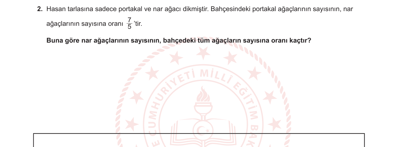 Matematik sorusu 2 — Oran ve Orantı — Parça-Bütün İlişkisi