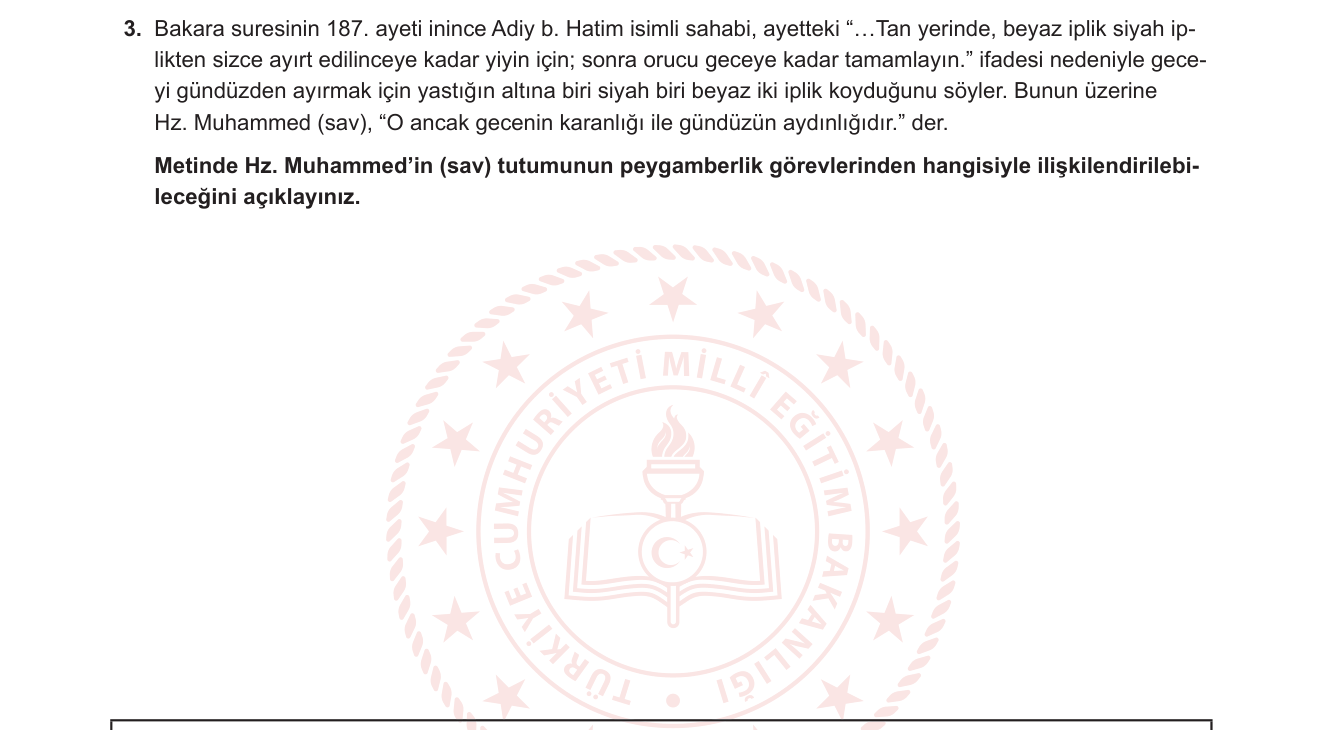 Din Kültürü ve Ahlak Bilgisi sorusu 3 — Hz. Muhammed'in peygamberlik görevleri — Beyan görevi / Kur'an'ı açıklama