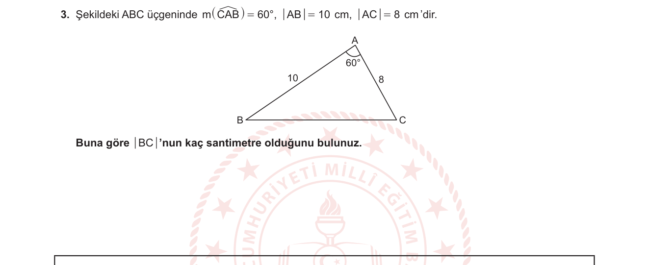 Matematik sorusu 8 — Trigonometri — kosinüs teoremi, SAS üçgen kenar hesabı