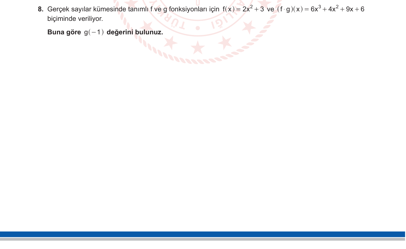 Matematik sorusu 22 — Fonksiyonlar — çarpım fonksiyonu, bilinmeyen fonksiyon değeri