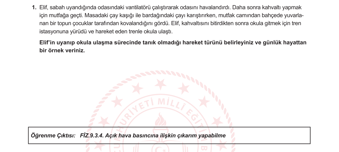Fizik sorusu 1 — Hareket Türleri — Doğrusal, Dairesel, Salınım/Titreşim (9. Sınıf Fizik: Kuvvet ve Hareket)