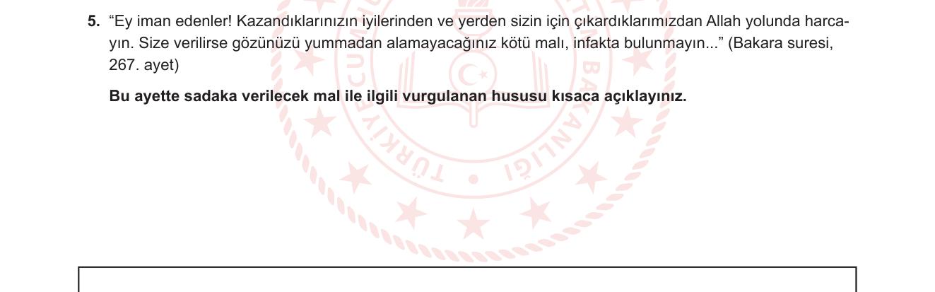 Din Kültürü ve Ahlak Bilgisi sorusu 12 — Sadaka / İnfakta Mal Kalitesi